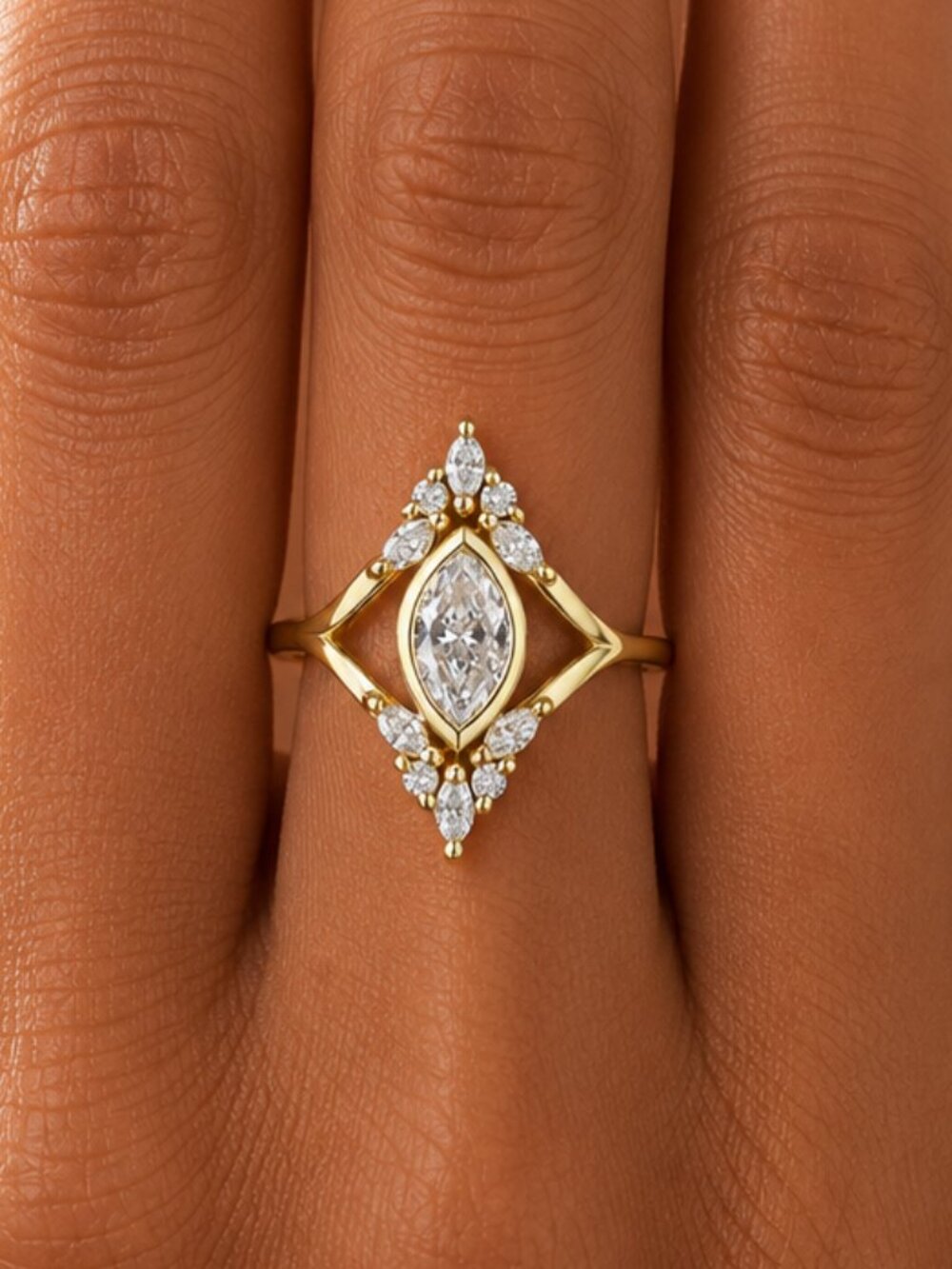 NEW 14k Yellow Gold Diamond Ring Band Statement Cocktail Ring